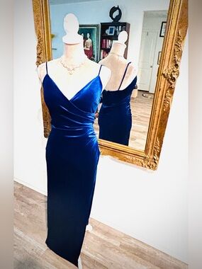 Blue Velvet evening  dress prom bridesmaid wedding guest goth Sz S